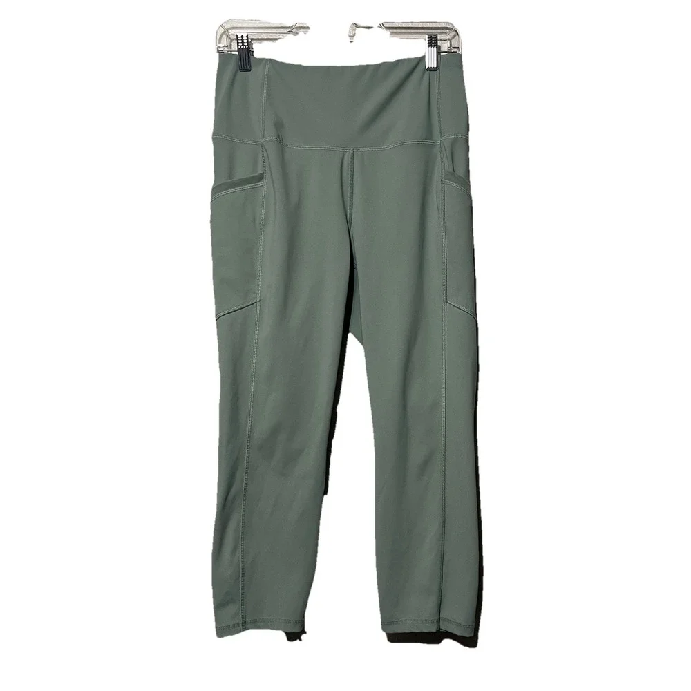 RBX Capri Leggings‎ Womens Sage Green High Waisted Side Pockets Size L